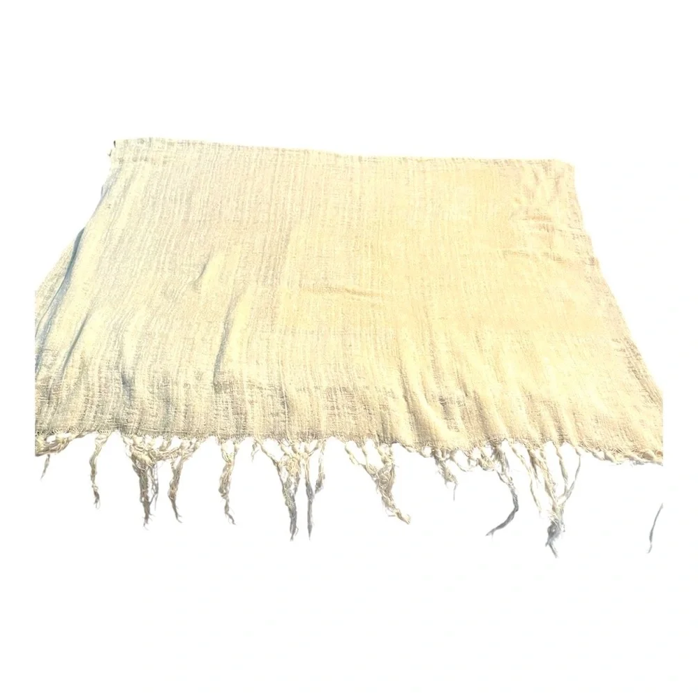 Ivory Chenille Throw Blanket With Fringe Edges Rayon Lightweight & Soft 63